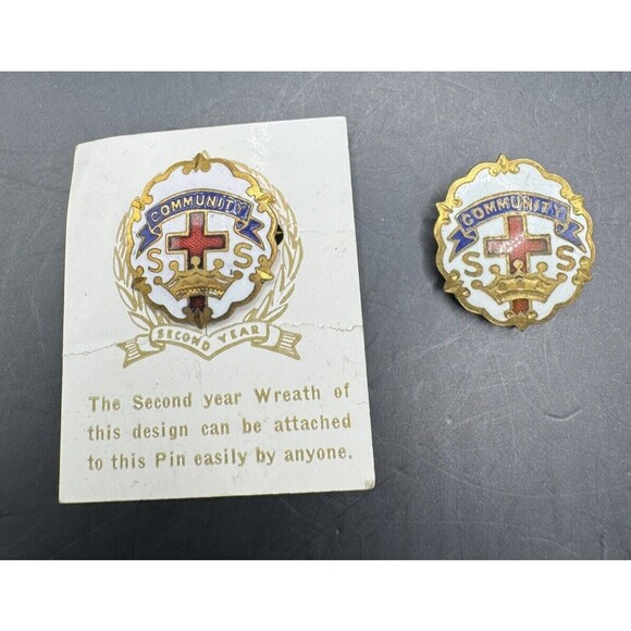 Community Enamel Lapel Pin Little's System Sunday School Lot of 2 White Gold - Picture 2 of 3